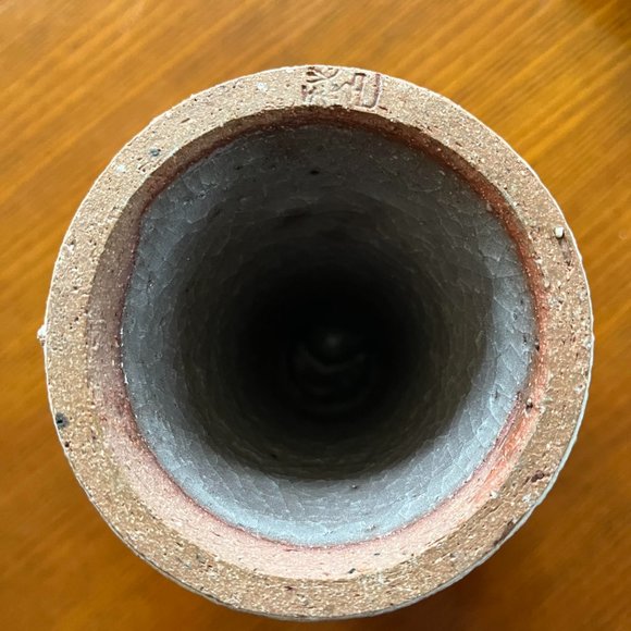 Mid-Century Japanese Ikebana Glazed Stoneware Pedestal Vase With Marking on Base - Picture 3 of 5